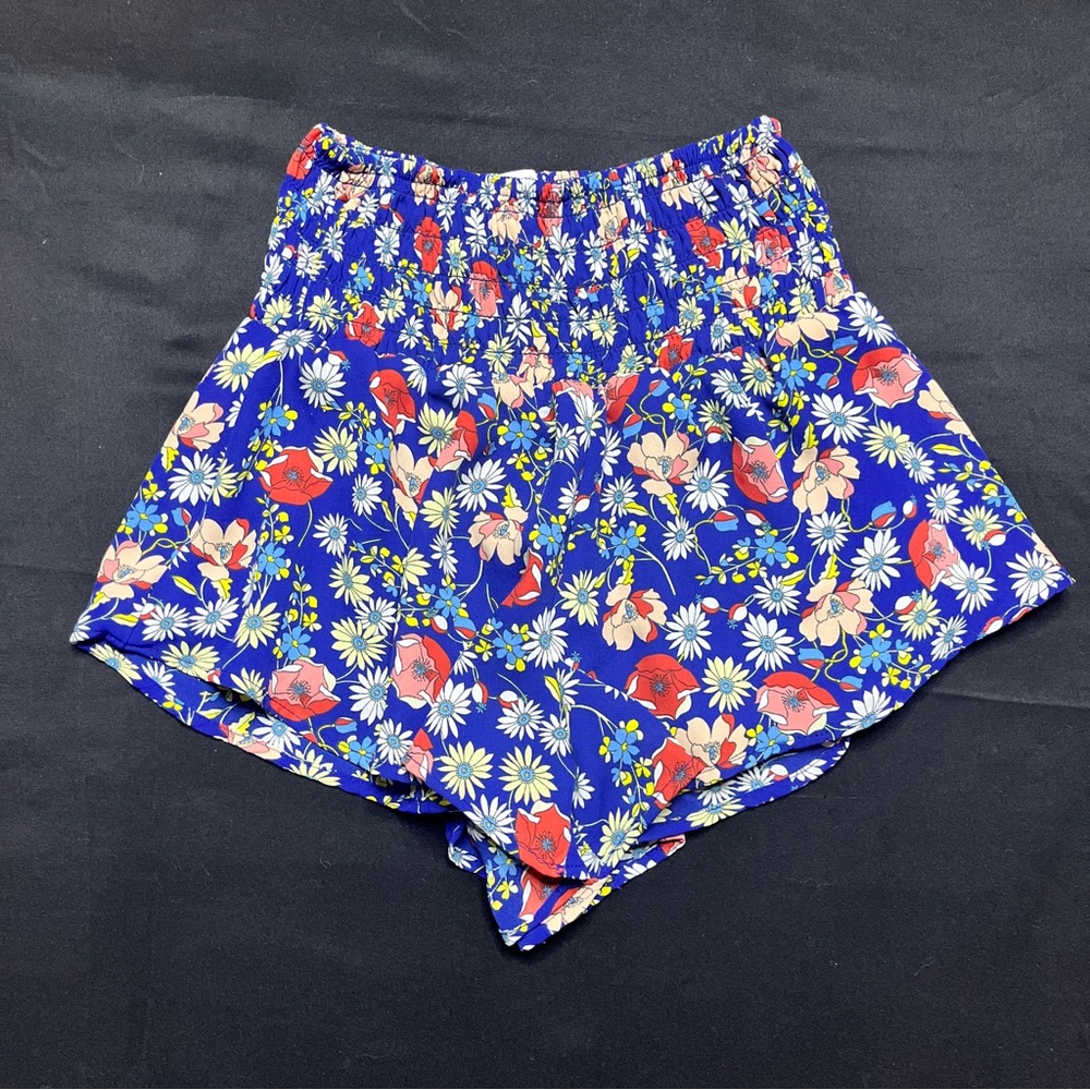 Floral Blue Elastic-Waist Women's Shorts